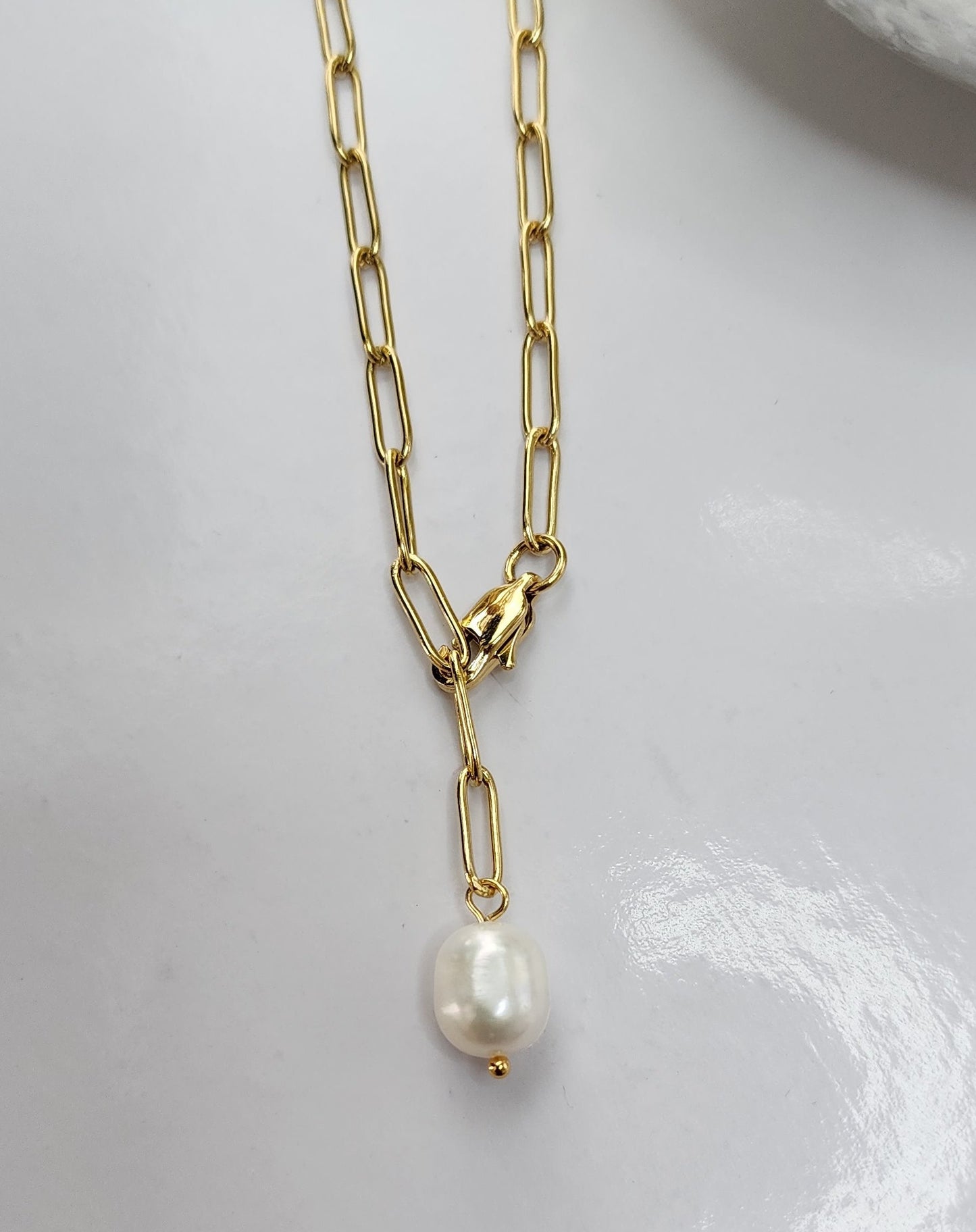Paperclip Chain Pearl Necklace