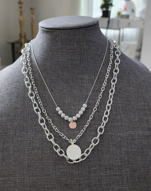 3 Layered Silver Multi Chain Necklace