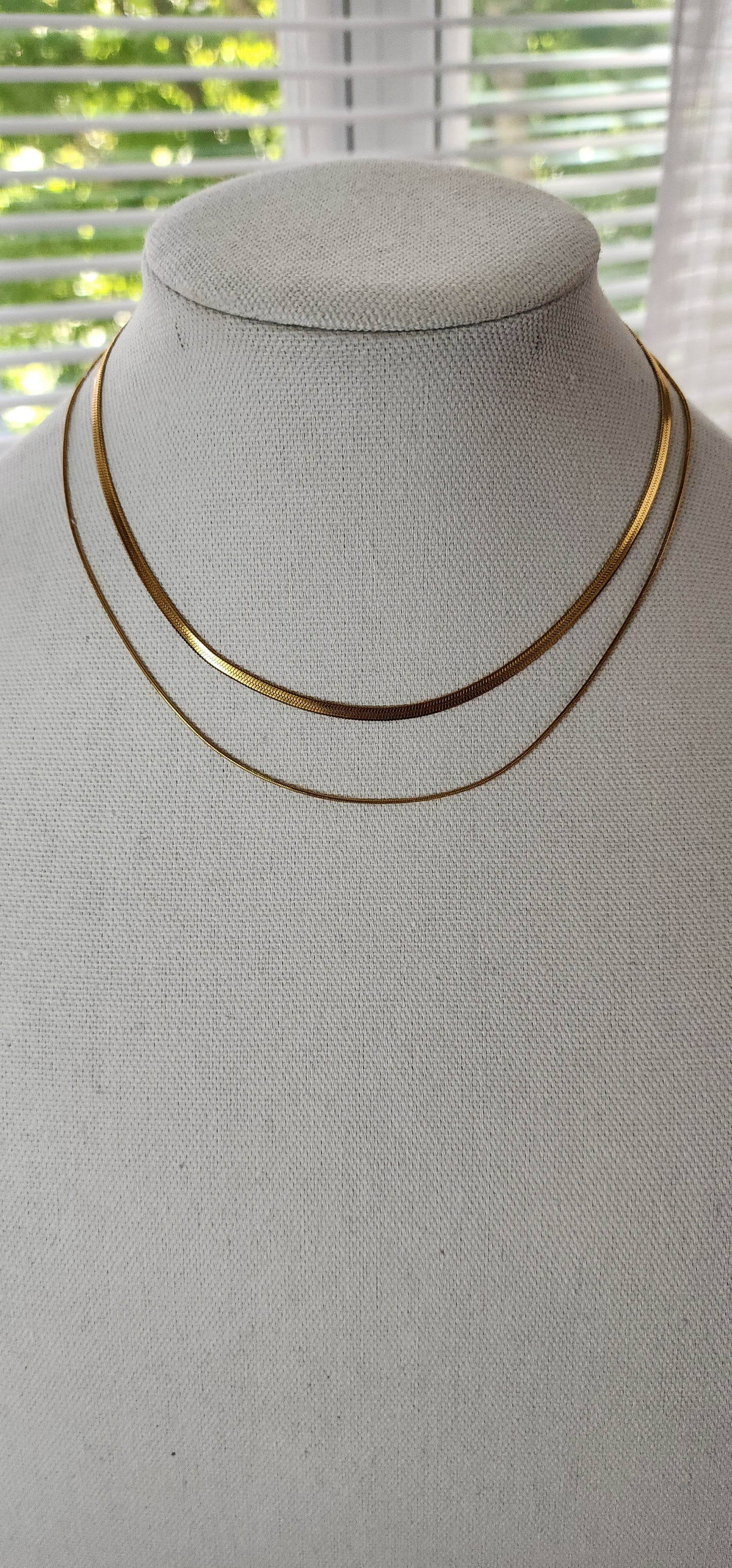 Flat Snake Chain Double Layered Necklace