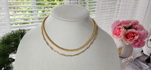Chic Layered Chain and Ball Bead Necklace