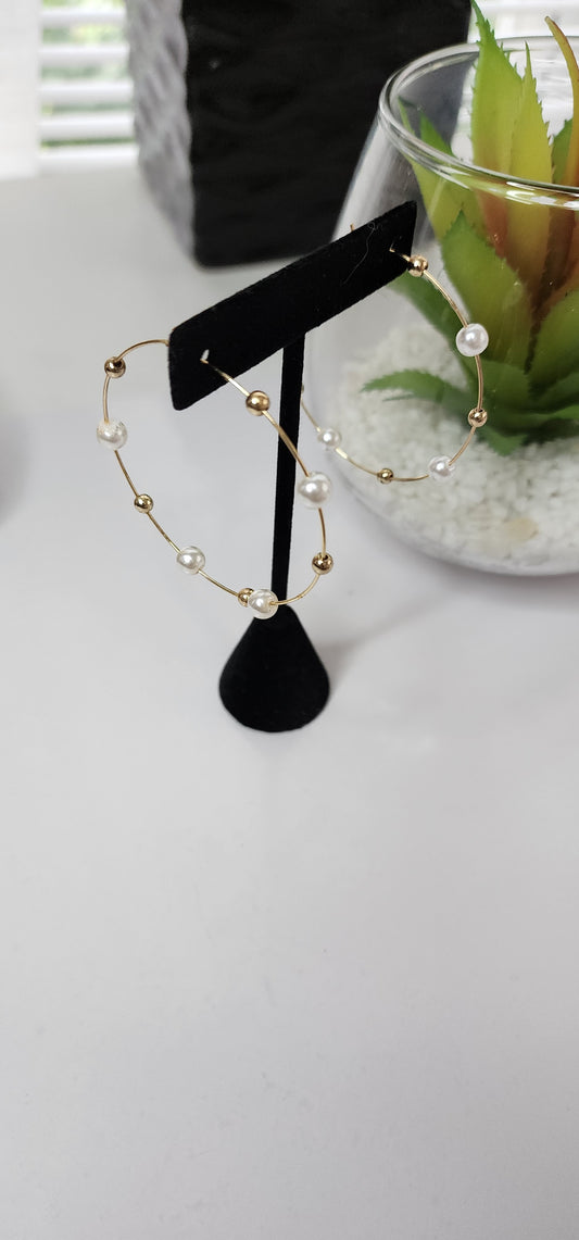 Gold Pearl & Bead Hoop Earrings
