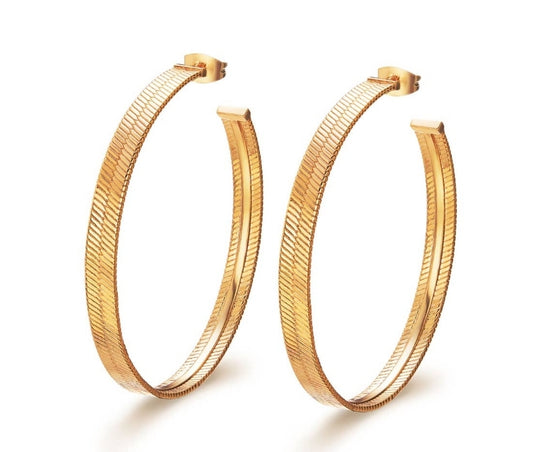 18k Gold Plated Herringbone Hoop Earrings