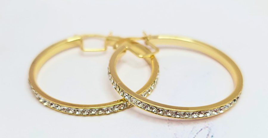 Fine Silver Plated Hoop Earrings with Premium Austrian Crystals Gold or Silver