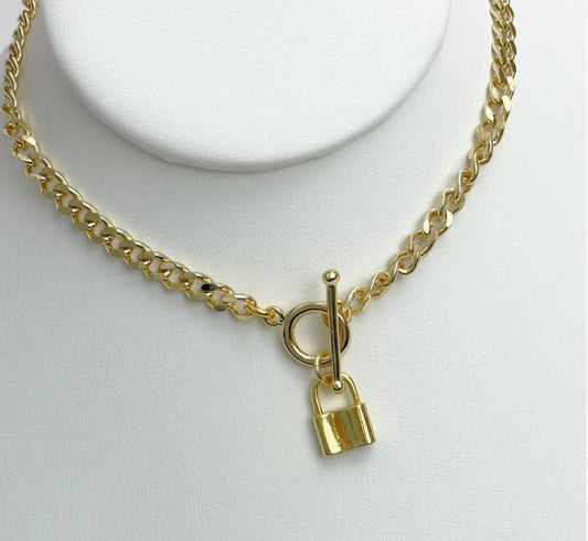 18k Gold Plated Lock & Toggle Necklace