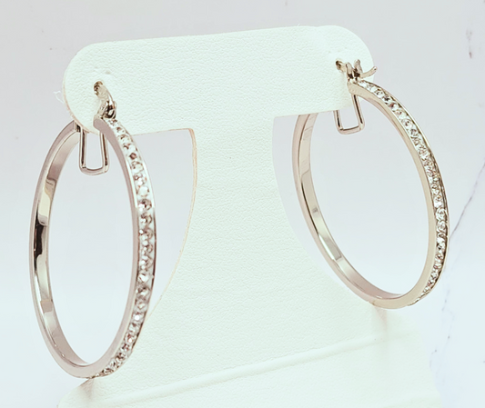 Fine Silver Plated Hoop Earrings with Premium Austrian Crystals Gold or Silver